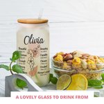 Fiore di nascita personalizzato Citazioni bibliche 20 oz tazza di vetro smerigliato con coperchio e cannuccia Regalo cristiano ispiratore per la festa