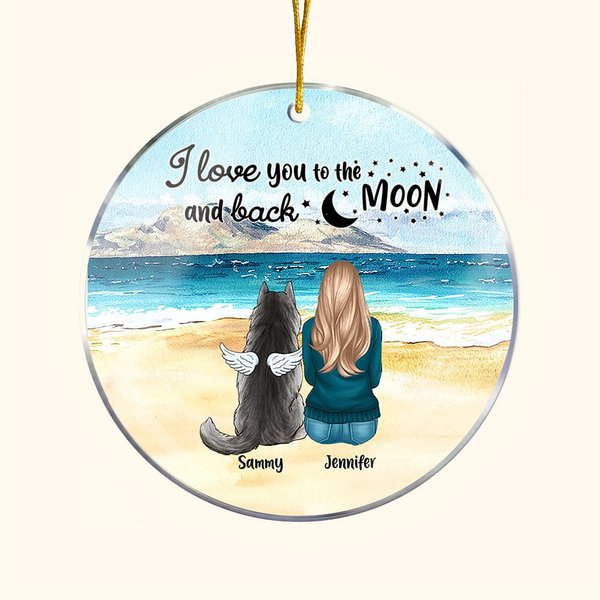Personalized I Love You to the Moon and Back Round Acrylic Hanging Ornament with Seaside Scenery Background Christmas Birthday Gift for Dog Lover