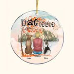 Personalized Dog Mom or Dog Dad Round Acrylic Hanging Ornament with Red Maple Leaves Background Christmas Birthday Gift for Dog Lover