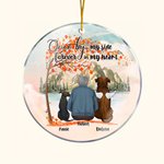 Gepersonaliseerd Once by My Side Forever in My Heart Rond Acryl Hangend Ornament met Rode Esdoornbladeren Achtergrond Kerstverjaardagscadeau voor Hond