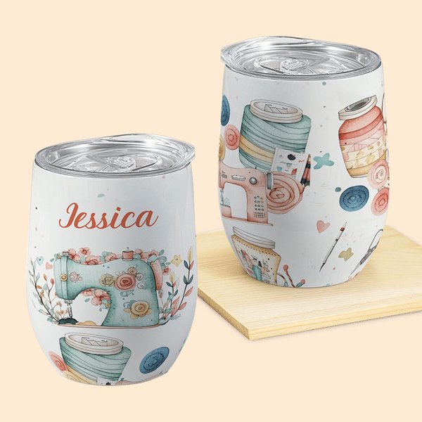 Personalisierte Nähen Thema 12oz isoliert Wein Tumbler Kaffeetasse Geburtstag Muttertag Geschenk für Nähen Liebhaber
