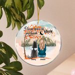 Gepersonaliseerd I Love You to the Moon and Back Rond Acryl Hangend Ornament met Rode Esdoornbladeren Achtergrond Kerst Verjaardagscadeau voor Hondenl