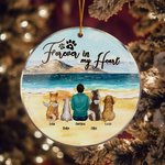 Personalized Forever in My Heart Round Acrylic Hanging Ornament with Seaside Scenery Background Christmas Birthday Gift for Dog Lover