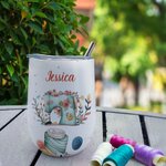 Personalised Sewing Theme 12oz Insulated Wine Tumbler Coffee Cup Birthday Mother's Day Gift for Sewing Lover