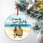 Personalised Life is Better with Fur Baby Round Acrylic Hanging Ornament with Seaside Scenery Background Christmas Birthday Gift for Dog Lover
