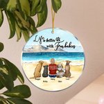 Personalised Life is Better with Fur Baby Round Acrylic Hanging Ornament with Seaside Scenery Background Christmas Birthday Gift for Dog Lover