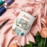 Personalised Sewing Theme 12oz Insulated Wine Tumbler Coffee Cup Birthday Mother's Day Gift for Sewing Lover