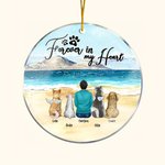 Personalized Forever in My Heart Round Acrylic Hanging Ornament with Seaside Scenery Background Christmas Birthday Gift for Dog Lover
