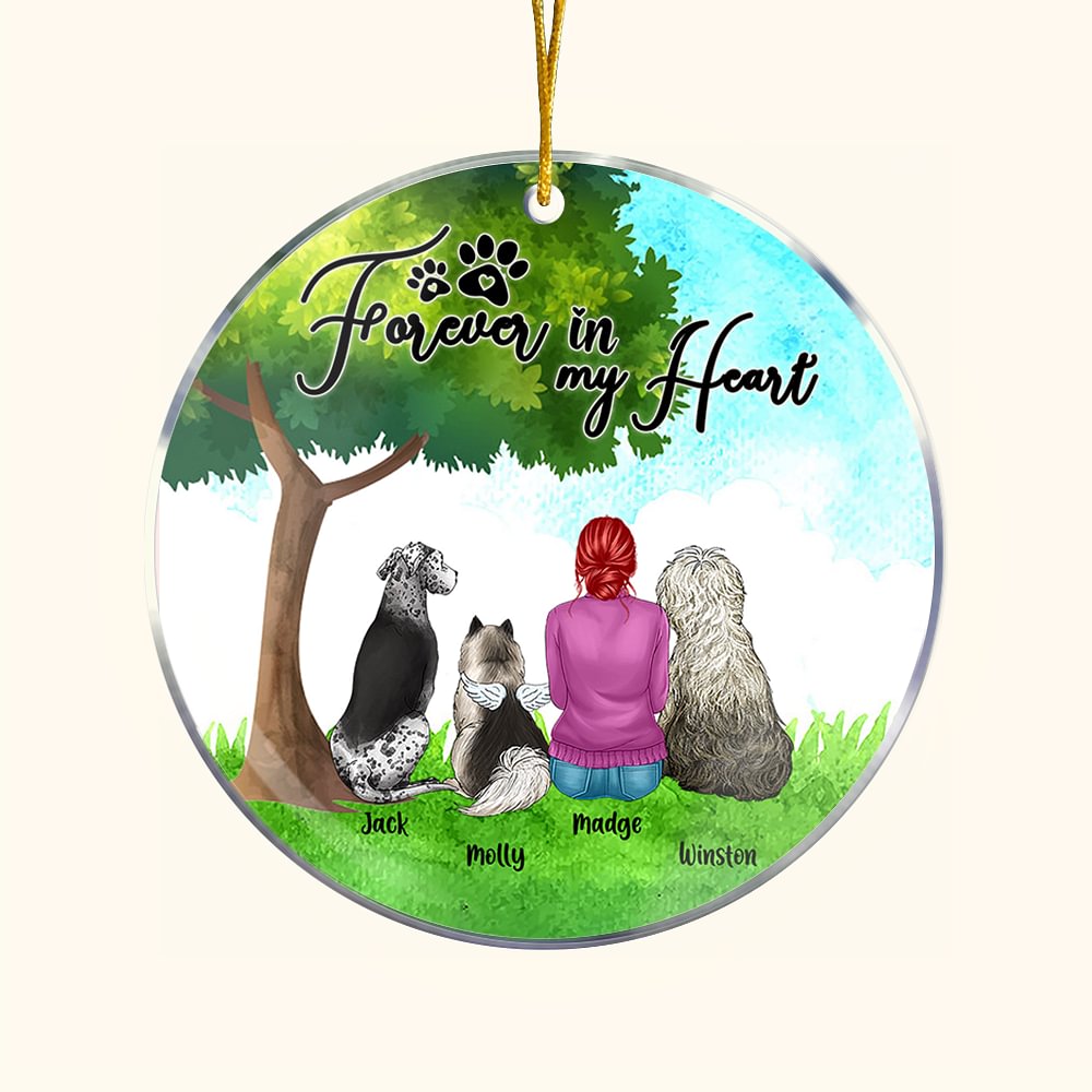 Personnalisé Forever in My Heart Ornament rond en acrylique avec fond en verre vert Cadeau d'anniversaire de Noël pour l'amour des chiens