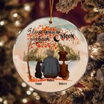 Gepersonaliseerd I Love You to the Moon and Back Rond Acryl Hangend Ornament met Rode Esdoornbladeren Achtergrond Kerst Verjaardagscadeau voor Hondenl