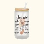 Fiore di nascita personalizzato Citazioni bibliche 20 oz tazza di vetro smerigliato con coperchio e cannuccia Regalo cristiano ispiratore per la festa