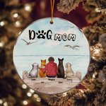 Adorno colgante acrílico redondo personalizado para mamá o papá perro con fondo de gaviota Regalo de cumpleaños navideño para amante de los perros