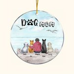 Adorno colgante acrílico redondo personalizado para mamá o papá perro con fondo de gaviota Regalo de cumpleaños navideño para amante de los perros