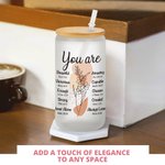 Fiore di nascita personalizzato Citazioni bibliche 20 oz tazza di vetro smerigliato con coperchio e cannuccia Regalo cristiano ispiratore per la festa