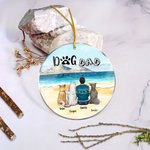 Gepersonaliseerde hond moeder of hond vader ronde acryl opknoping ornament met zee landschap achtergrond kerst verjaardag Gift voor hondenliefhebber