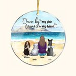 Personalized Once by My Side Forever in My Heart Round Acrylic Hanging Ornament with Seaside Scenery Background Christmas Birthday Gift for Dog Lover