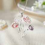 Personalized 1-7 Enamel Birth Flower Family Bouquet Pendant Necklace Birthday Mother's Day Gift for Mom Grandma