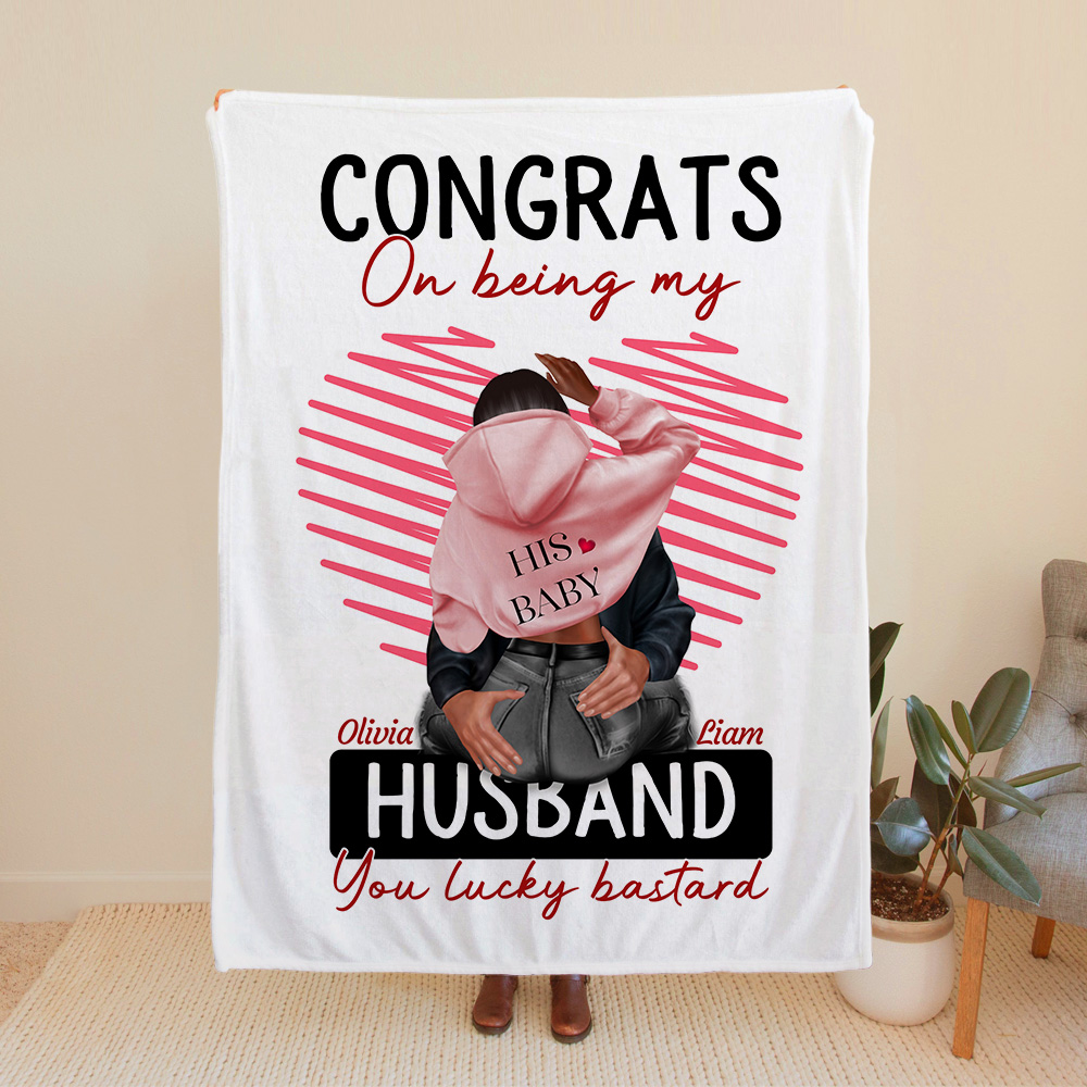 Personnalisé Line Heart Congrats On Being My Husband Soft Blanket Birthday Anniversary Gift for Couple