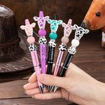 Personalized Cute Western Cow Print Beaded Ballpoint Pen with Name Office Supplies Birthday Gift for Cow Lovers