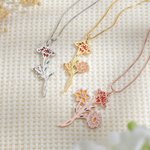 Personalized 1-7 Enamel Birth Flower Family Bouquet Pendant Necklace Birthday Mother's Day Gift for Mom Grandma
