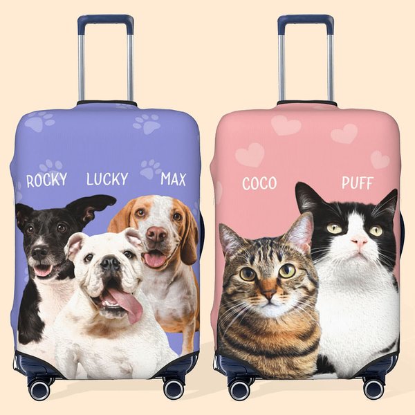 Gepersonaliseerde huisdier foto Multicolor Bagagehoes met Naam Past 18-32 Inches Koffer Reis Accessoires Cadeau voor Travel Lover Pet Lover
