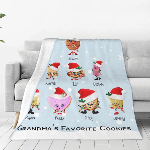 Manta personalizada Grandma's Favorite Cookies Blanket with 1-8 Kid's Names Regalo de Navidad para Madre Abuela