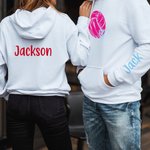 Personalisierte Volleyball Herz Muster Team Hoodie mit Namen Geburtstag Spiel Tag Geschenk für Volleyball-Liebhaber Spieler