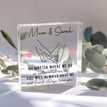 Placa acrílica personalizada Mamá e hija cogidas de la mano con texto Día de la Madre Cumpleaños Regalo para mamá