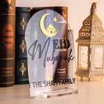 Segno acrilico personalizzato della stella a mezzaluna del Ramadan Mubarak con nome della famiglia Regalo Eid per l'Islam