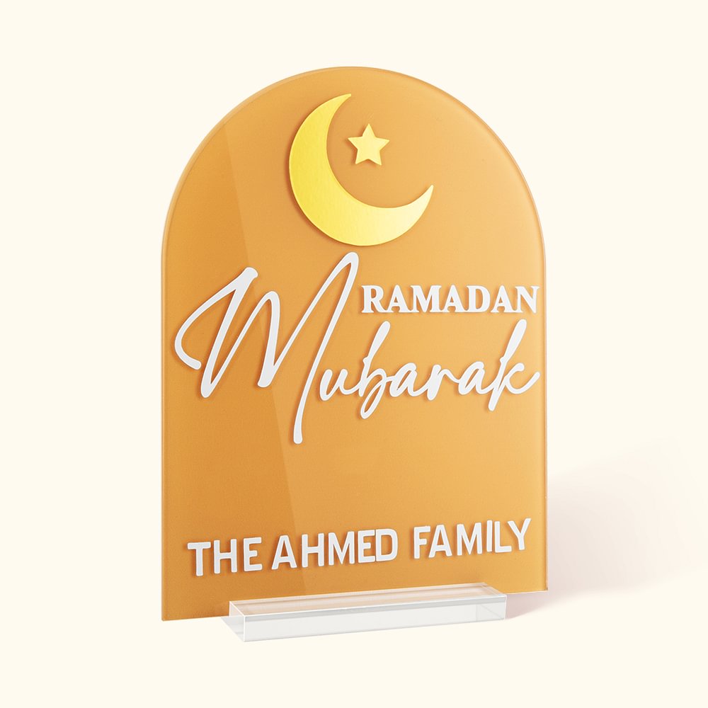 Panneau en Acrylique Personnalisé avec Nom de Famille Motif Croissant Étoile Ramadan Mubarak Cadeau de l'Aïd pour Islamite