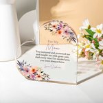 Personalised Heart-Shaped Acrylic Plaque with Texts and Flowers Anniversary Birthday Gift for Family Sister