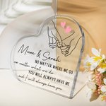 Placa acrílica personalizada Mamá e hija cogidas de la mano con texto Día de la Madre Cumpleaños Regalo para mamá