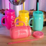 Gepersonaliseerde Multi-color 20oz Name Tumbler Marson Jar met deksel en rietje Party Bridesmaid Gift voor haar