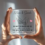 Placa acrílica personalizada Mamá e hija cogidas de la mano con texto Día de la Madre Cumpleaños Regalo para mamá