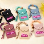 Porte-Clés Personnalisé avec Nom en Rose Pochette avec Bracelet en Perles Cadeau Anniversaire Fête des Mères pour Femme