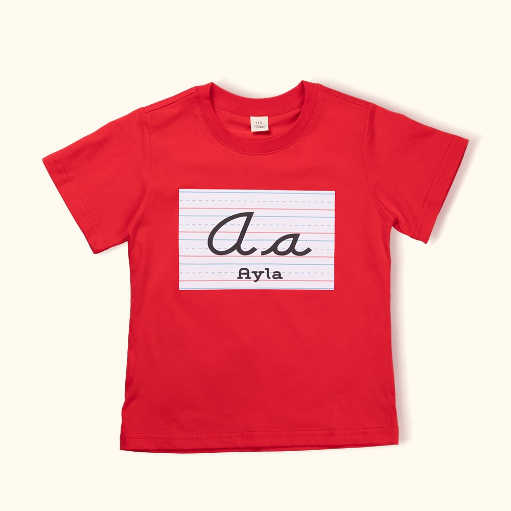 T-shirt Enfant 100% Coton Personnalisé avec Nom et Lettre Initiale Cadeau de Rentrée Scolaire pour Enfant