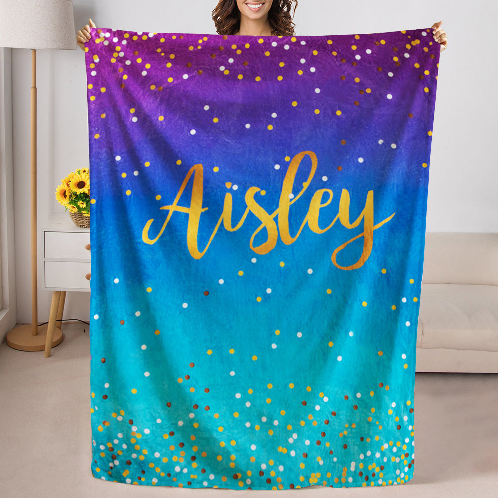 Couverture Polaire Personnalisée avec Nom à Paillettes Couleurs Dégradées Cadeau d'Anniversaire pour la Famille