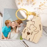Personalized Wooden Bear Keychain with Engraved 2-6 Names Birthday Mother's Day Gift for Mother Grandmother