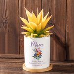 Personalized Beautiful Bouquet Ceramic Plant Pot and Bamboo Base with Name Birthday Mother's Day Gift for Mother Grandmother