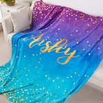 Personalized Multicolor Sparkling Glitter Gradient Design Soft Fleece Blanket with Name Birthday Anniversary Gift for Family