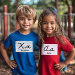 Personalisierte Handschrift Praxis Blattmuster 100% Baumwolle Kind T-Shirt mit Namen und Alphabet Buchstaben zurück zu Schule Kindergarten Geschenk fü