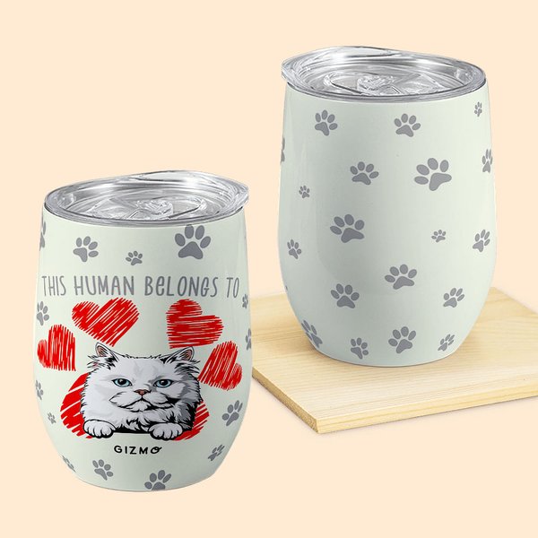 Gobelet Personnalisé avec Nom et Portrait d'Animal Thème This Human Belongs To 350ml Cadeau Fête des Pères pour Amoureux des Animaux