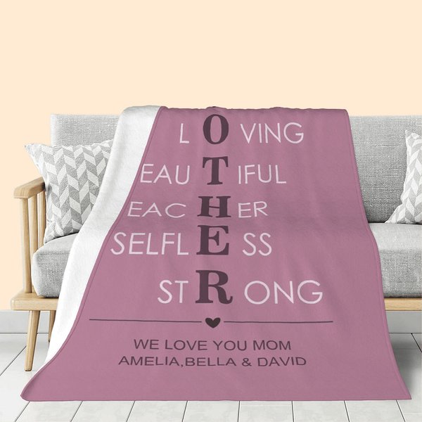 Couverture en Laine Polaire Personnalisée avec Texte et Nom Cadeau d'Anniversaire Fête des Mères pour Maman Grand-mère