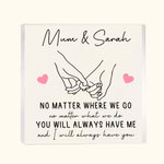 Placa acrílica personalizada Mamá e hija cogidas de la mano con texto Día de la Madre Cumpleaños Regalo para mamá