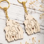 Personalized Wooden Bear Keychain with Engraved 2-6 Names Birthday Mother's Day Gift for Mother Grandmother