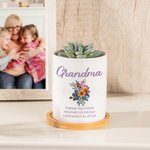 Personalized Beautiful Bouquet Ceramic Plant Pot and Bamboo Base with Name Birthday Mother's Day Gift for Mother Grandmother