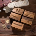 Personalized Wooden Guitar Picks Magnetic Storage Box Set with Engraved Text and Symbol Birthday Gift for Musician Guitar Player