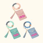 Porte-Clés Personnalisé avec Nom en Rose Pochette avec Bracelet en Perles Cadeau Anniversaire Fête des Mères pour Femme