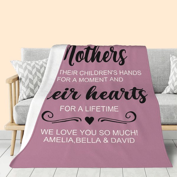 Manta polar personalizada para madres que cogen de la mano a sus hijos Regalo de cumpleaños del Día de la Madre para mamá abuela