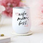 Vaso de café con nombre y cepillo para limpiar la pajita Personalizado Esposa Mamá Jefa 12oz Aislado Vaso de café con nombre y cepillo para limpiar la